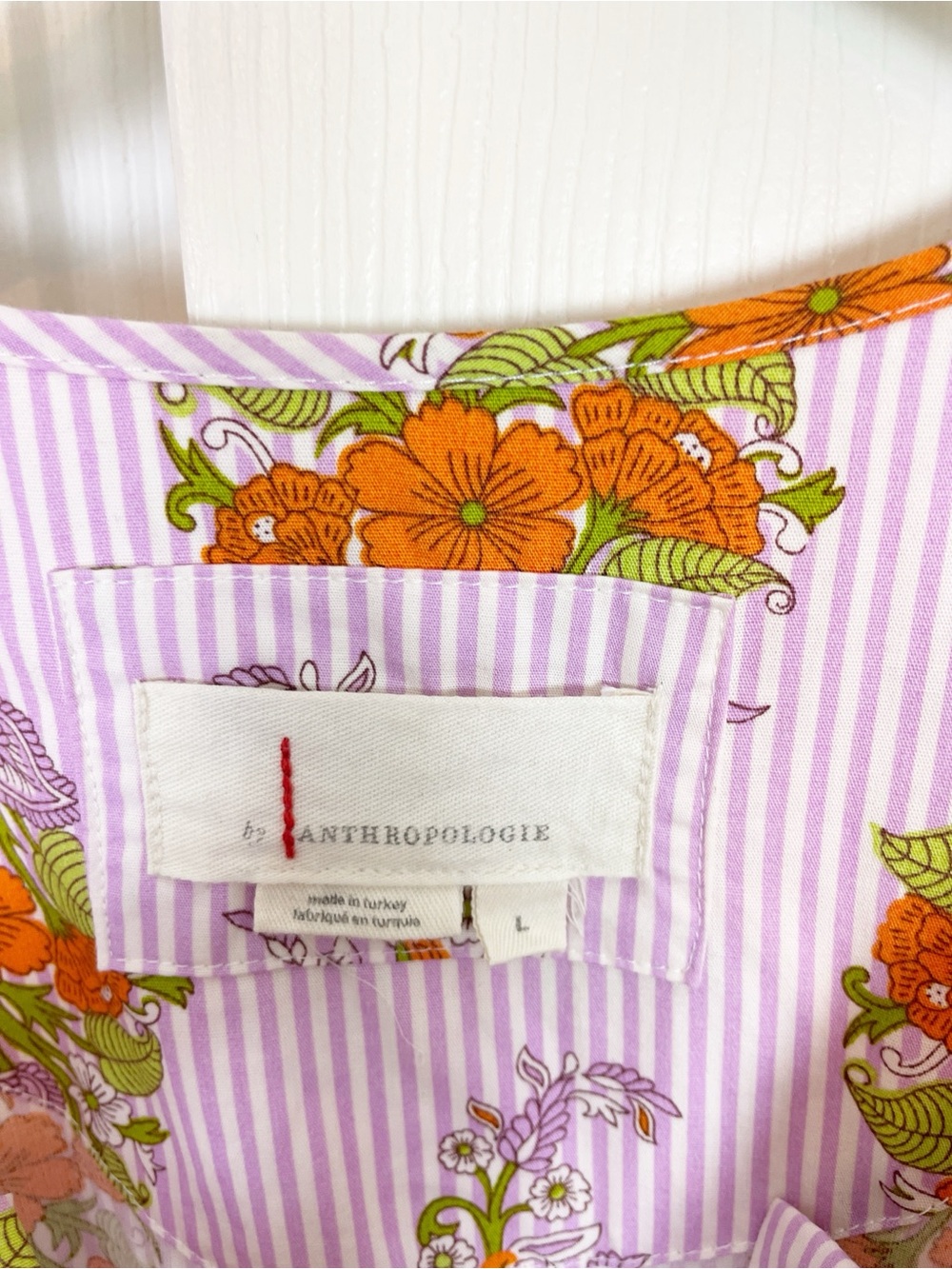 Anthropologie Somerset Lavender Stripe Floral Mini Dress Cotton Poplin Sz L - Picture 9 of 11